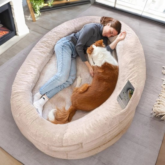 Letto Relax per Cani e Uomini | Zona Calda con Cuscino | Copertura Rimovibile | Grande Letto Relax in Beige