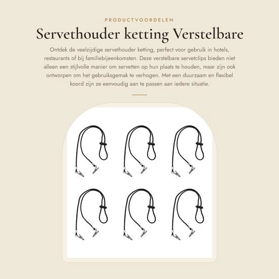 Sostegno per tovaglioli Reclinabile - Tovaglioli Sostegno - Sostegno per tovaglioli in Piedi - Catena per tovaglioli - Corda Flessibile - 6 Pezzi - Clip per tovaglioli