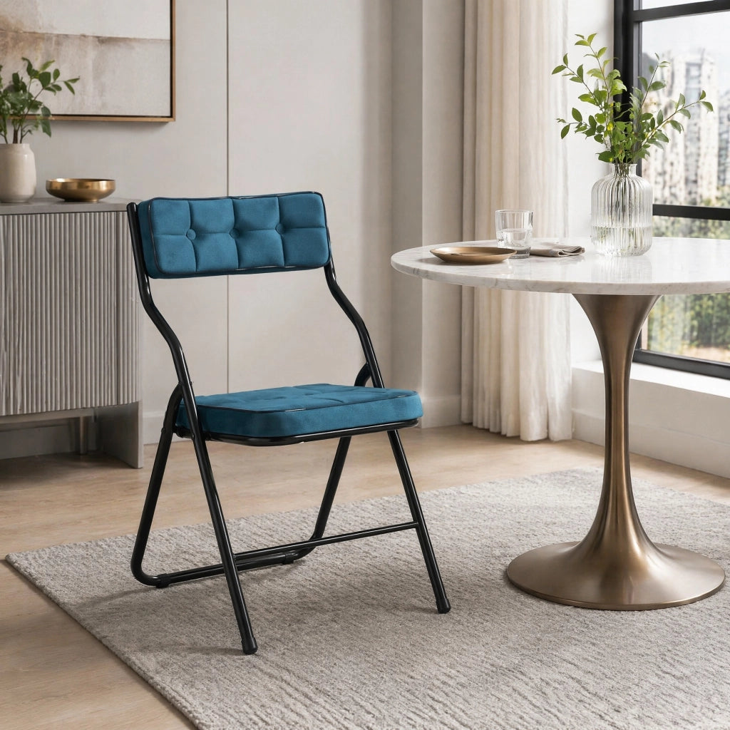SEDIA Pieghevole Imbottita in velluto blu Set da 2 pezzi