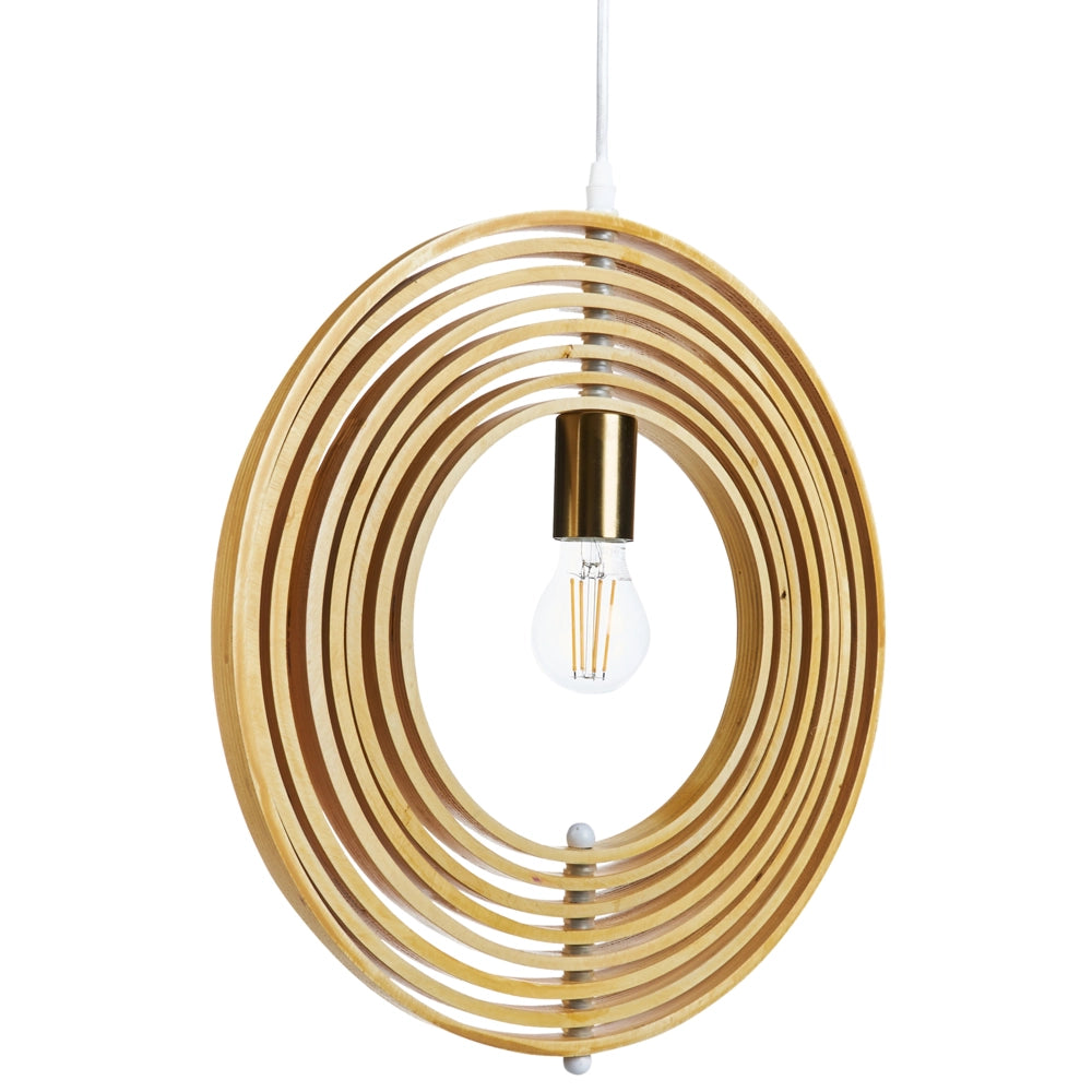 Lampada a sospensione luce legno di pioppo chiaro rotondo paralume regolabile appeso lampada da soffitto