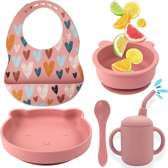 Set per bambini con morsetto - tavolo da baby con morsetto + supporto antiscivolo + cucchiaio e tovagliolo di silicone + bicchiere da baby - BPA libero - tavolo da baby con morsetto