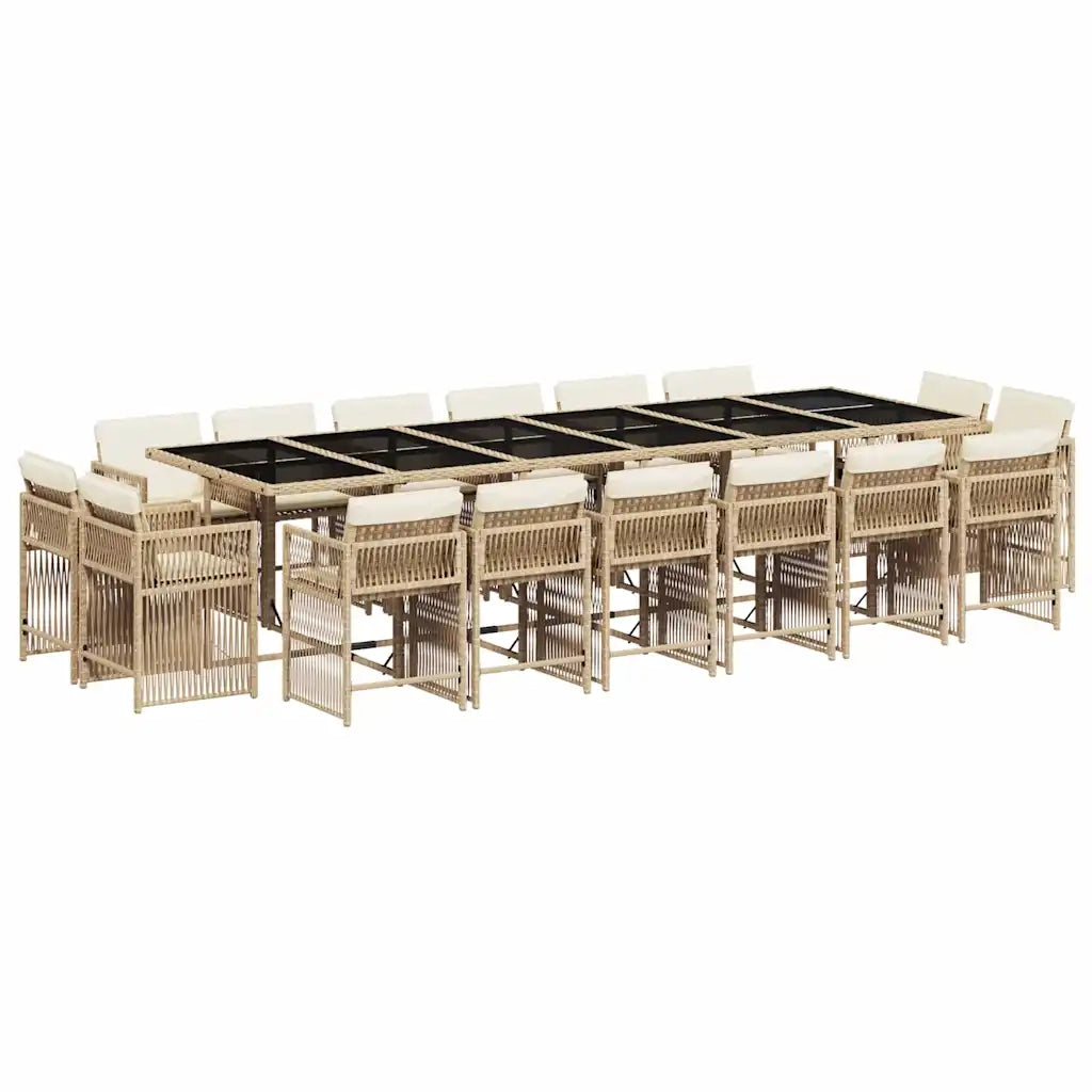 Set da Pranzo da Giardino 17 pz con Cuscini Beige in Polyrattan 3211786
