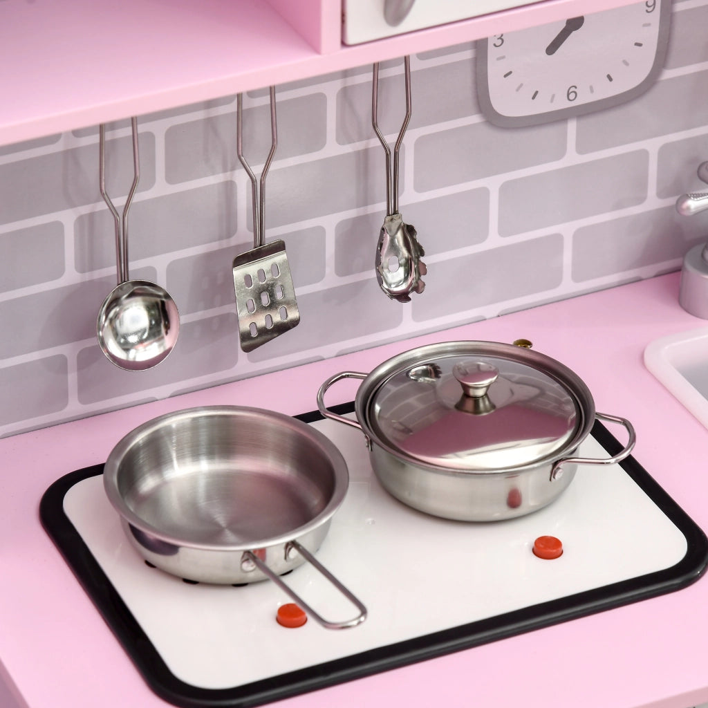 Cucina Giocattolo per Bambini con Fornelli Luci e Suoni Microonde Distributore d'Acqua in MDF e PP Rosa