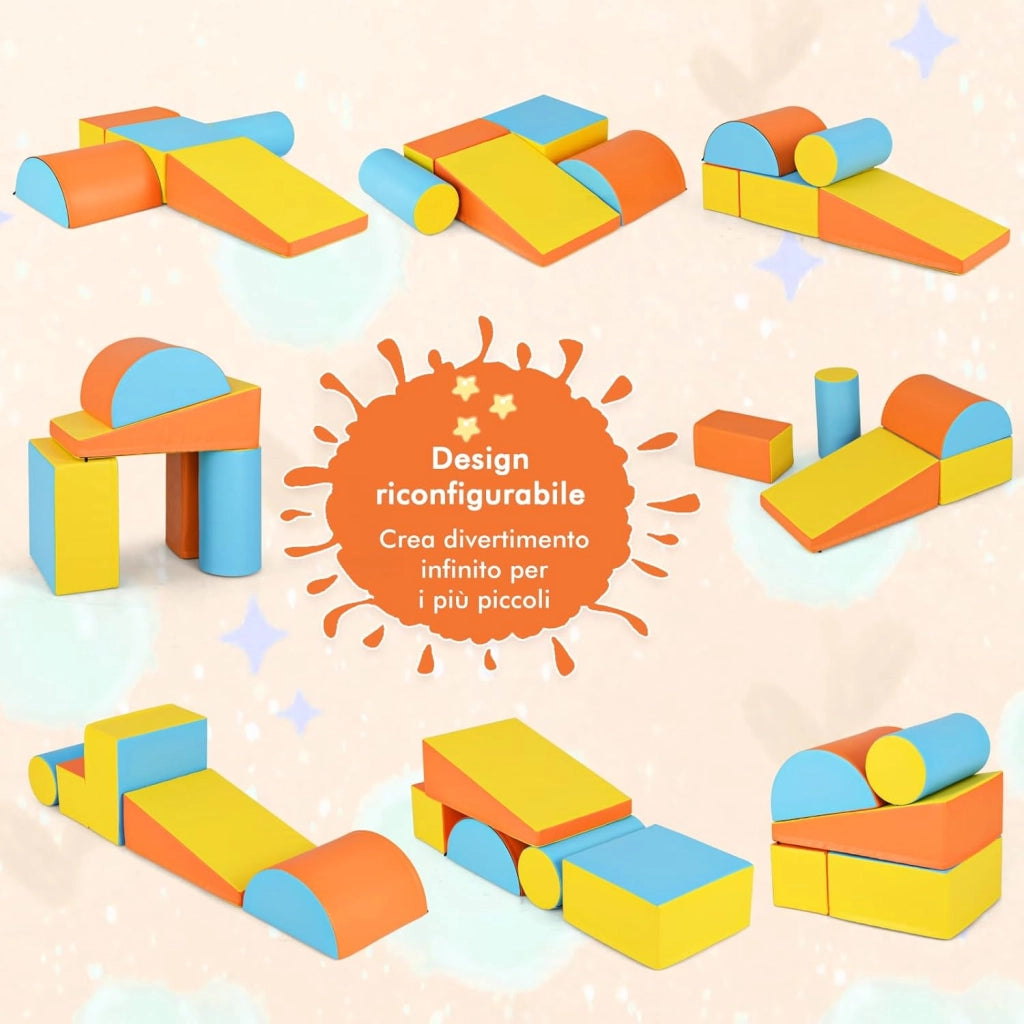 Set di 5 Blocchi con Diverse Forme e Colori, Giocattolo per Arrampicata e Strisciamento, Aiuta i Bambini a Crescere (Giallo e arancione)