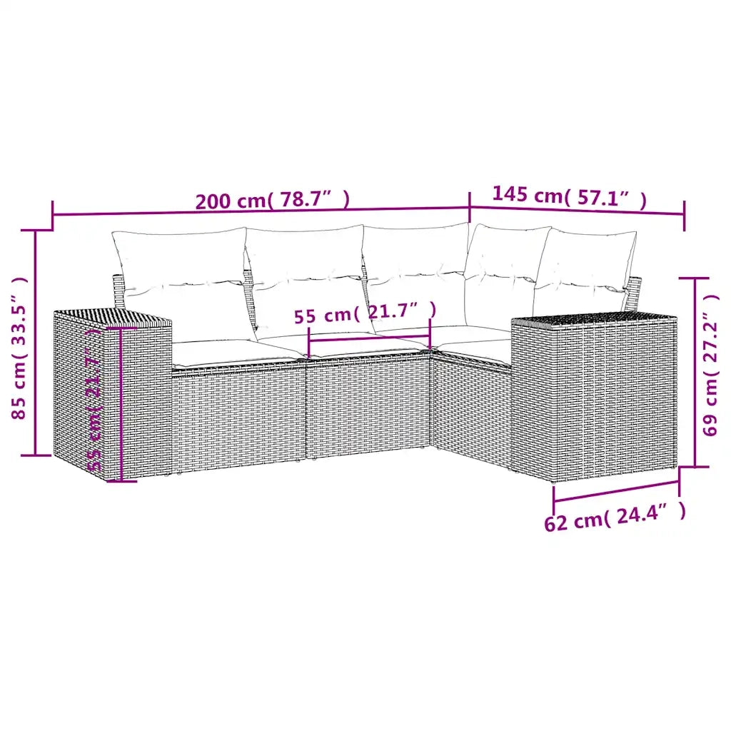 Salotto da Giardino-Set Divani da Giardino 4 pz con Cuscini Marrone in Polyrattan 914284