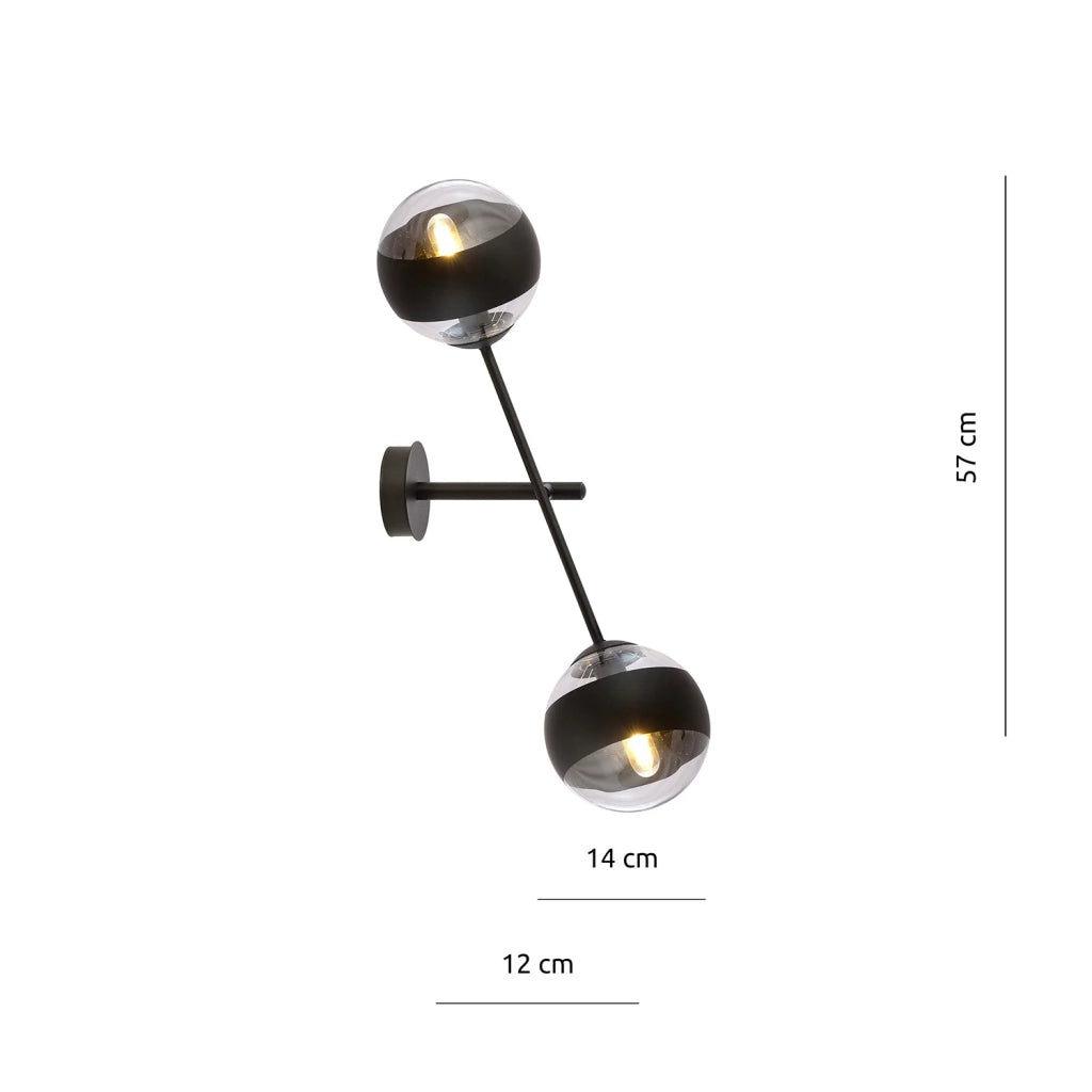 Applique Contemporaneo Yama Acciaio Nero 2 Luci E14 Ip20