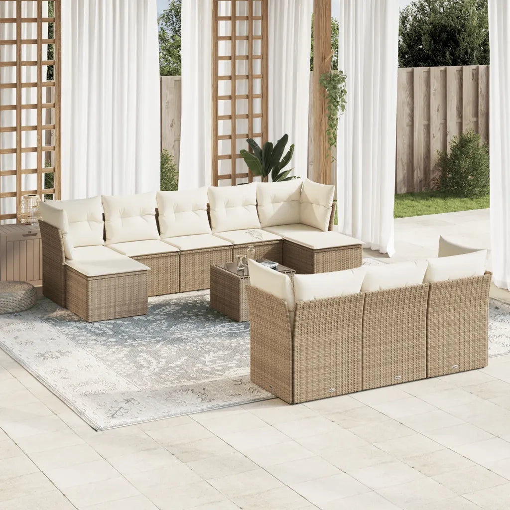 Set Divani da Giardino 11 pz con Cuscini Beige in Polyrattan 3218338