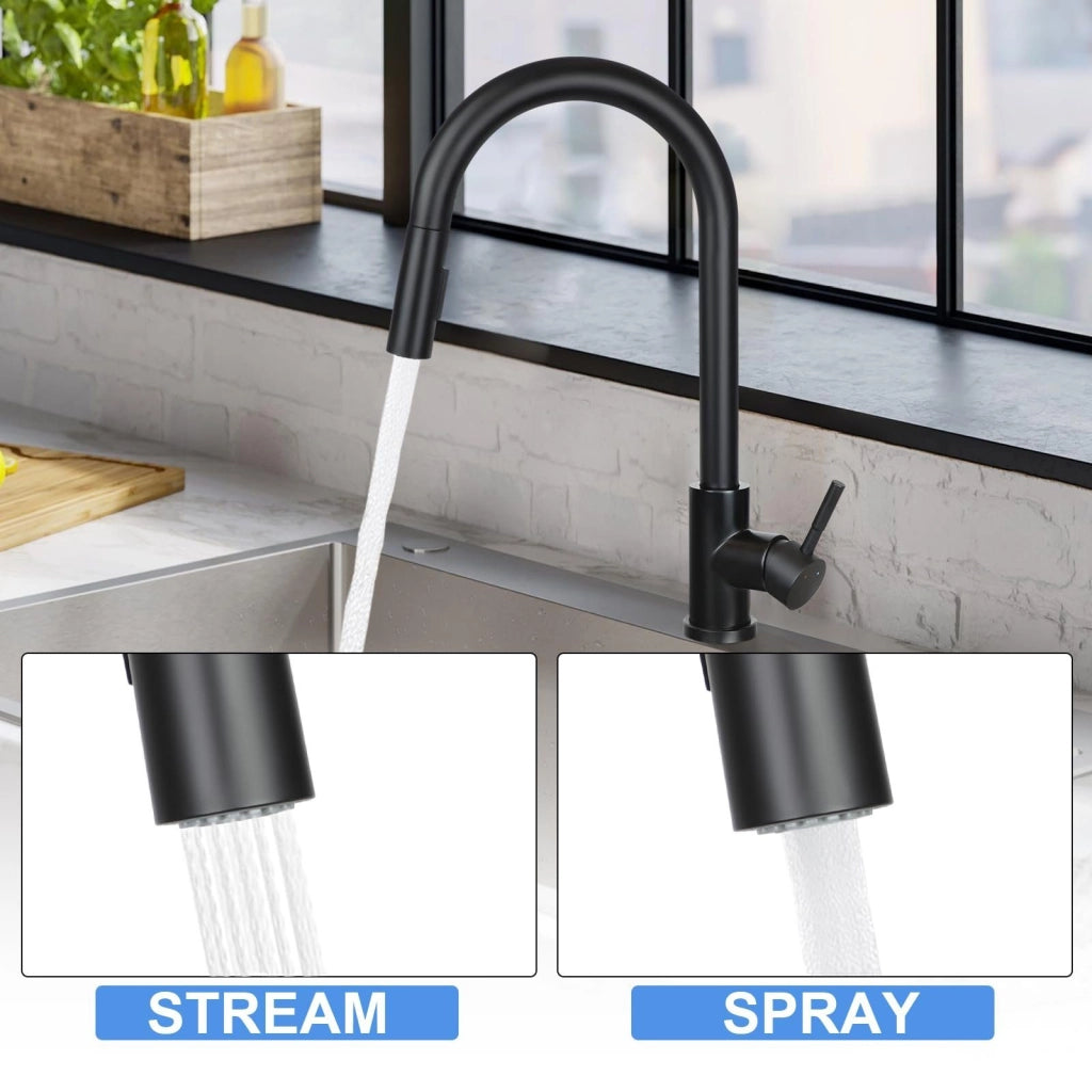 ZMH Miscelatore in acciaio inox nero con doccia estraibile a 360° e 2 getti