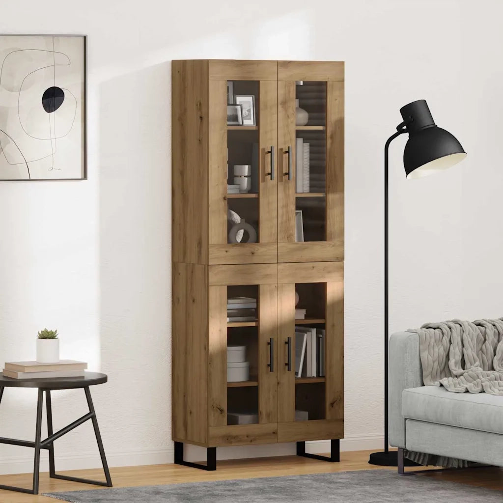 Credenza 2 pz | Madia | Buffet da pranzo | Armadio da pranzo Rovere artigianale Legno Stratificato e Vetro
