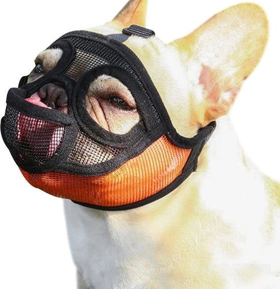 Mulkorf per cani con naso corto - Con cinturino di testa in mesh regolabile - Previene morsi durante il pasto - Mulkorf in mesh morbido per cani - Adatto per bulldog e cani con faccia piatta - Per camminare, bere e mangiare