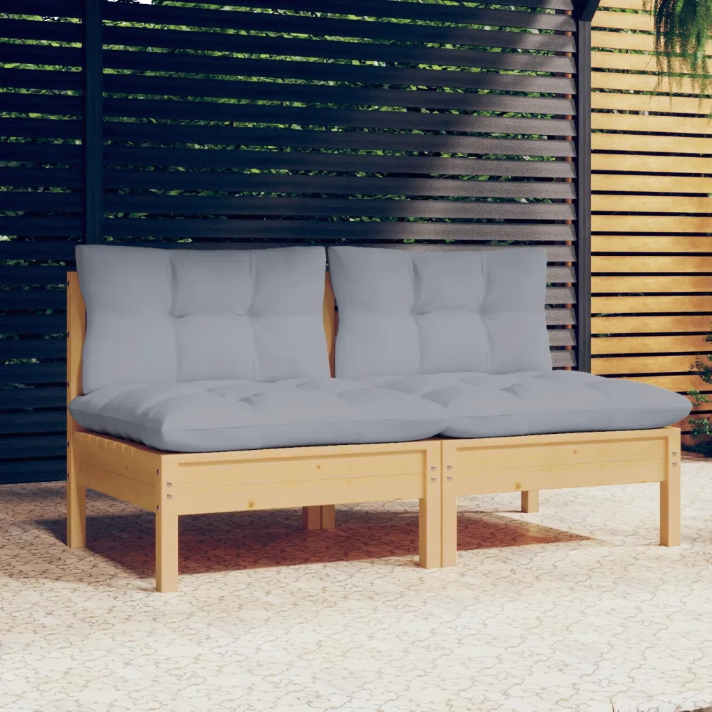 Divano da Giardino a 2 Posti con Cuscini-Sofa da Giardino-Divano da esterno Grigi Massello di Pino 801968