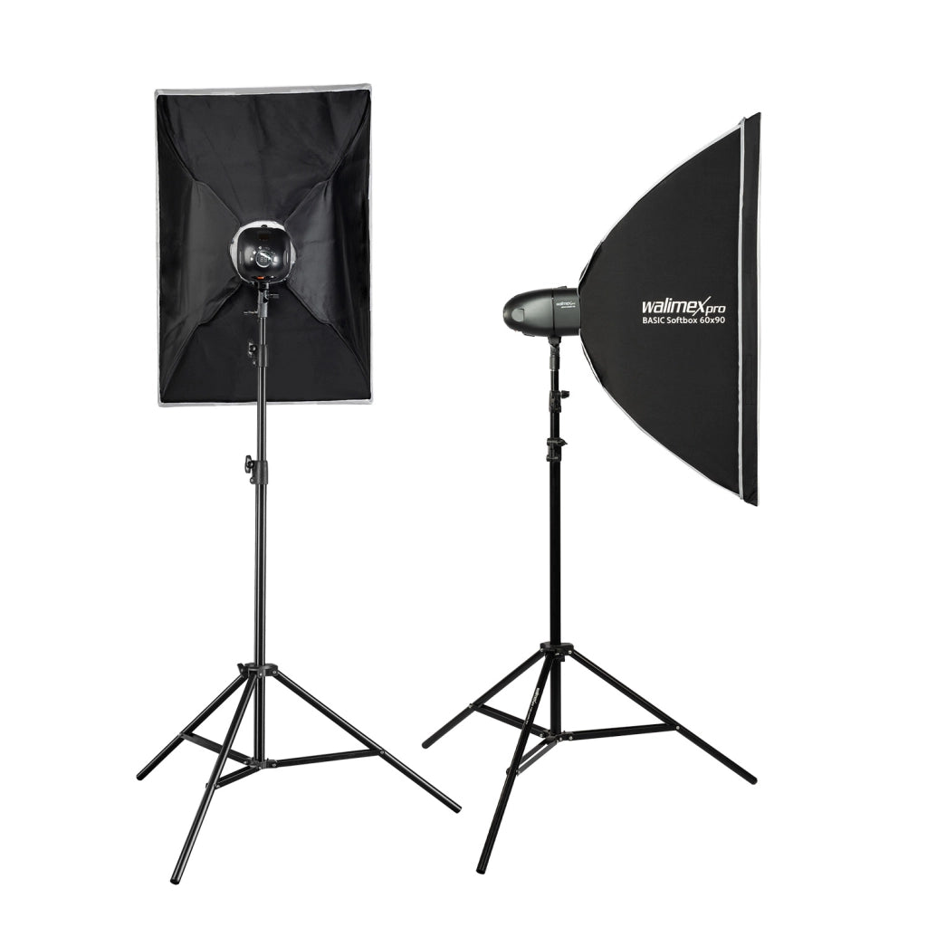 Newcomer 100 Set 2 flash fotografici con potenza di 100 Ws, con radio a 2,4 GHz, softbox 60 x 90 cm e treppiedi per luci, per studio fotografico