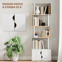 Libreria Moderna con 5 Ripiani e Armadietto a 2 Ante in Legno, 60x23.8x179.2 cm, Bianco