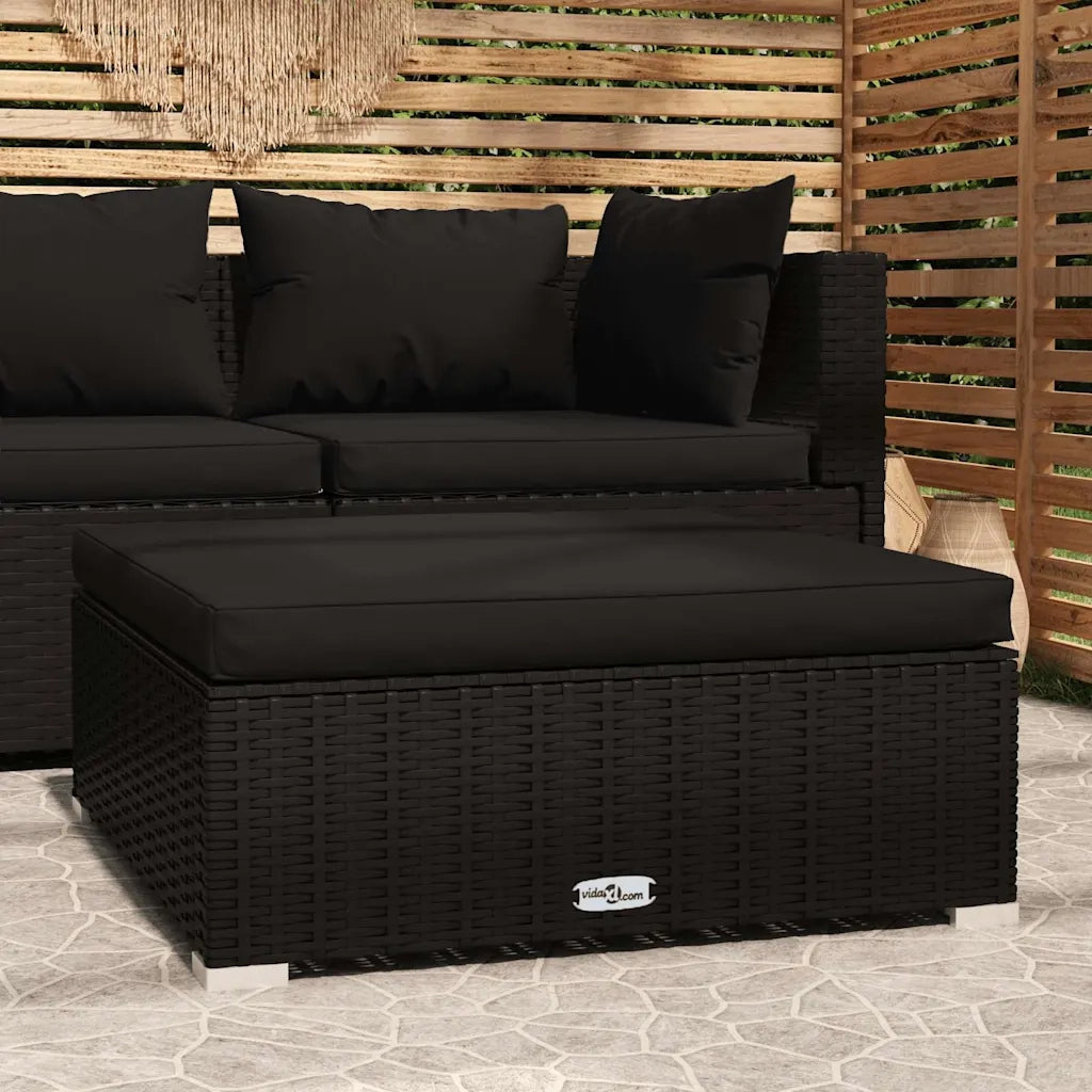 Sedia da giardino-Poggiapiedi da Giardino con Cuscino Nero 70x70x30 cm Polyrattan 637973