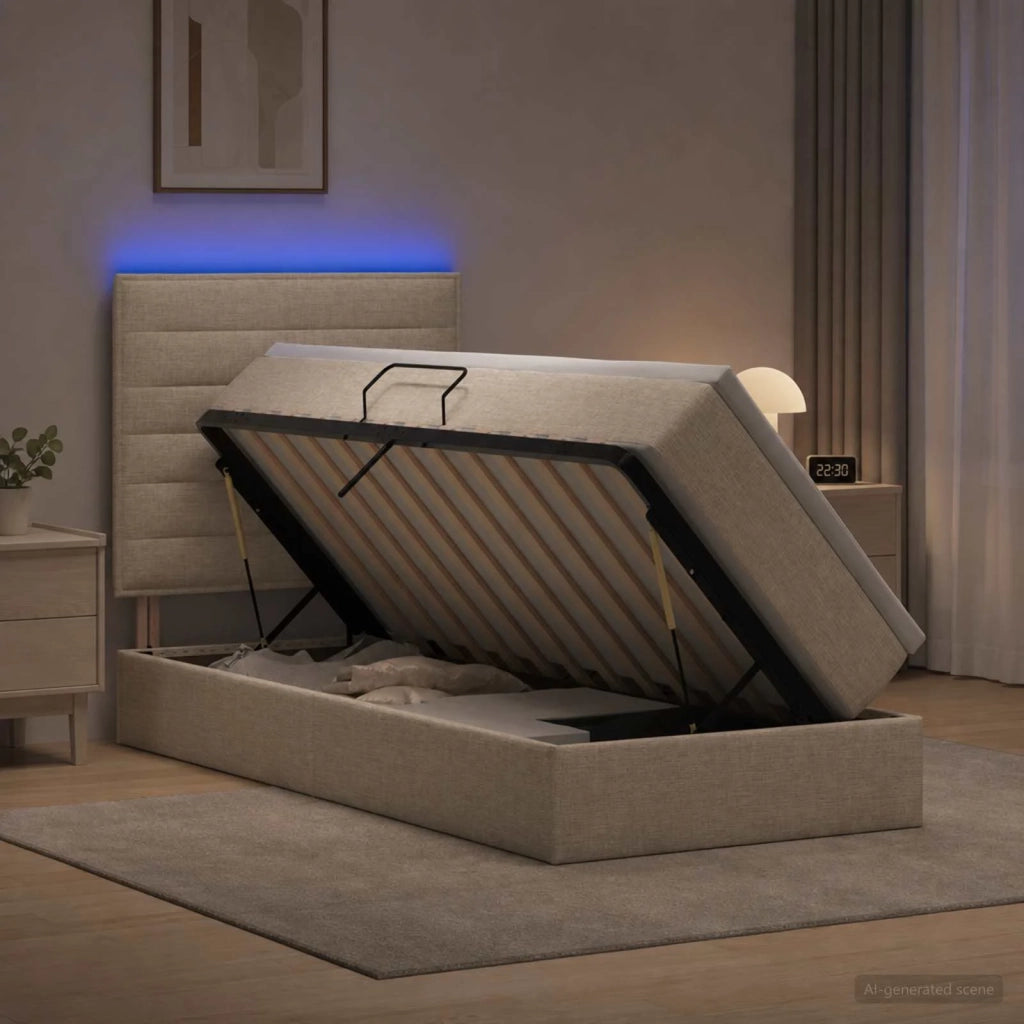 Letto con contenitore LED e materasso Crema 100 x 200 cm 3459865