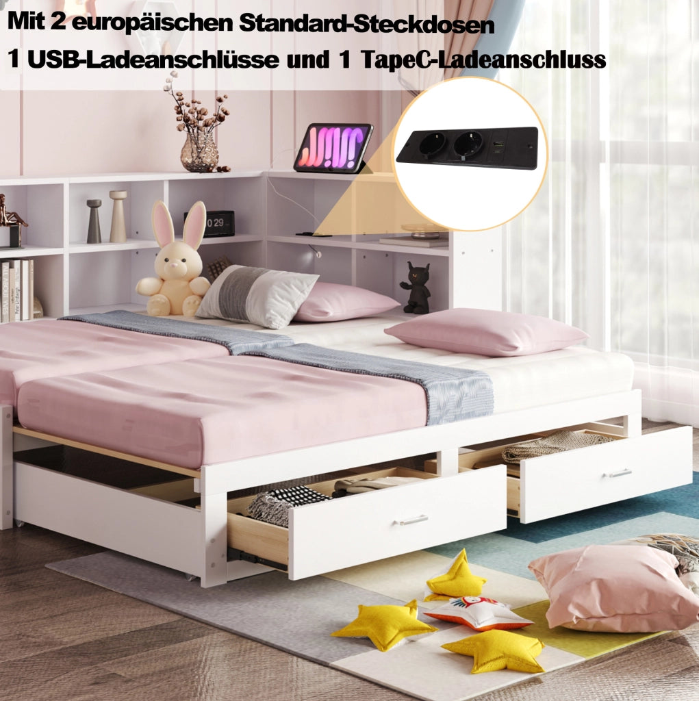 Letto multifunzionale estraibile in legno bianco 90/180 x 190 cm