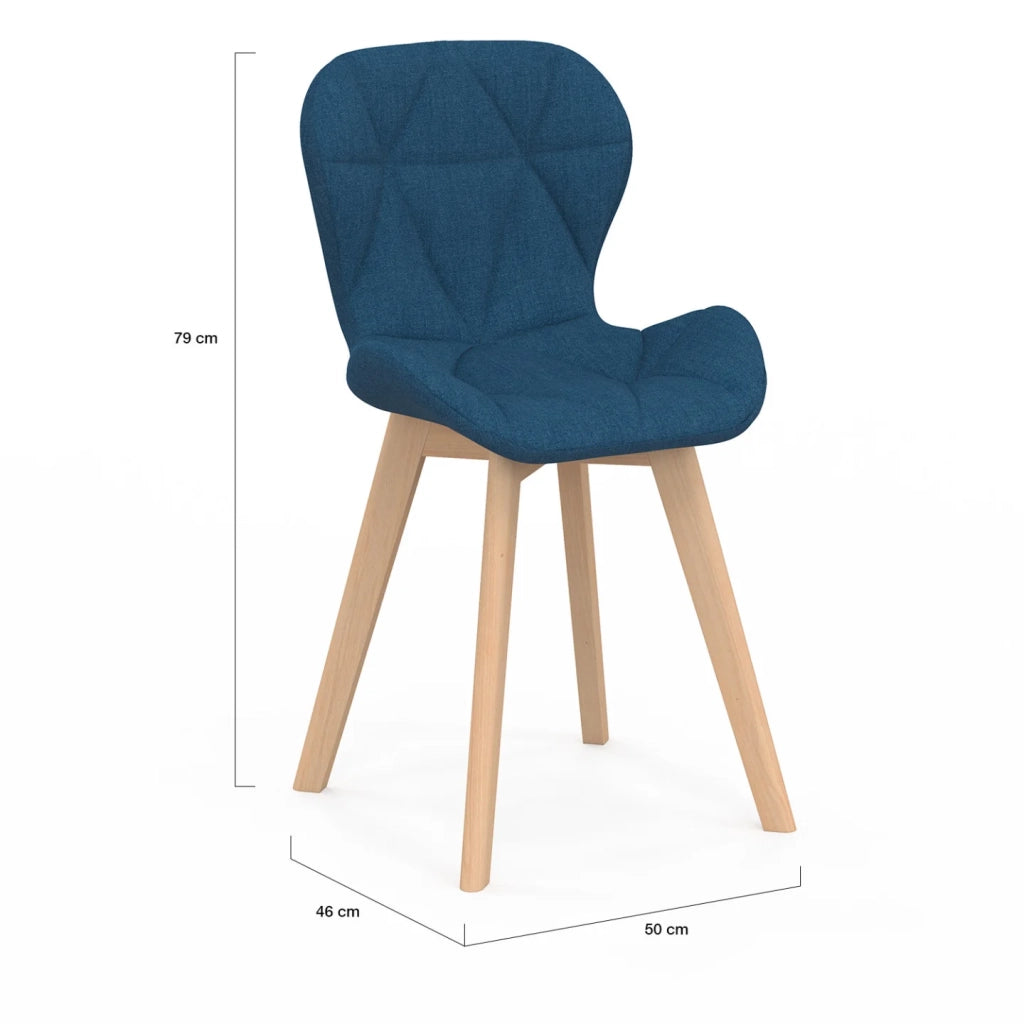 IDMarket - Set di 4 sedie ROBINE in tessuto blu anatra per sala da pranzo