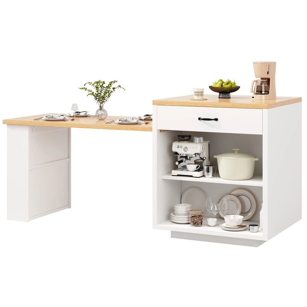 Isola Cucina Allungabile con LED ¨C Xylo ¨C MDF, Cassetti, Ante in Vetro