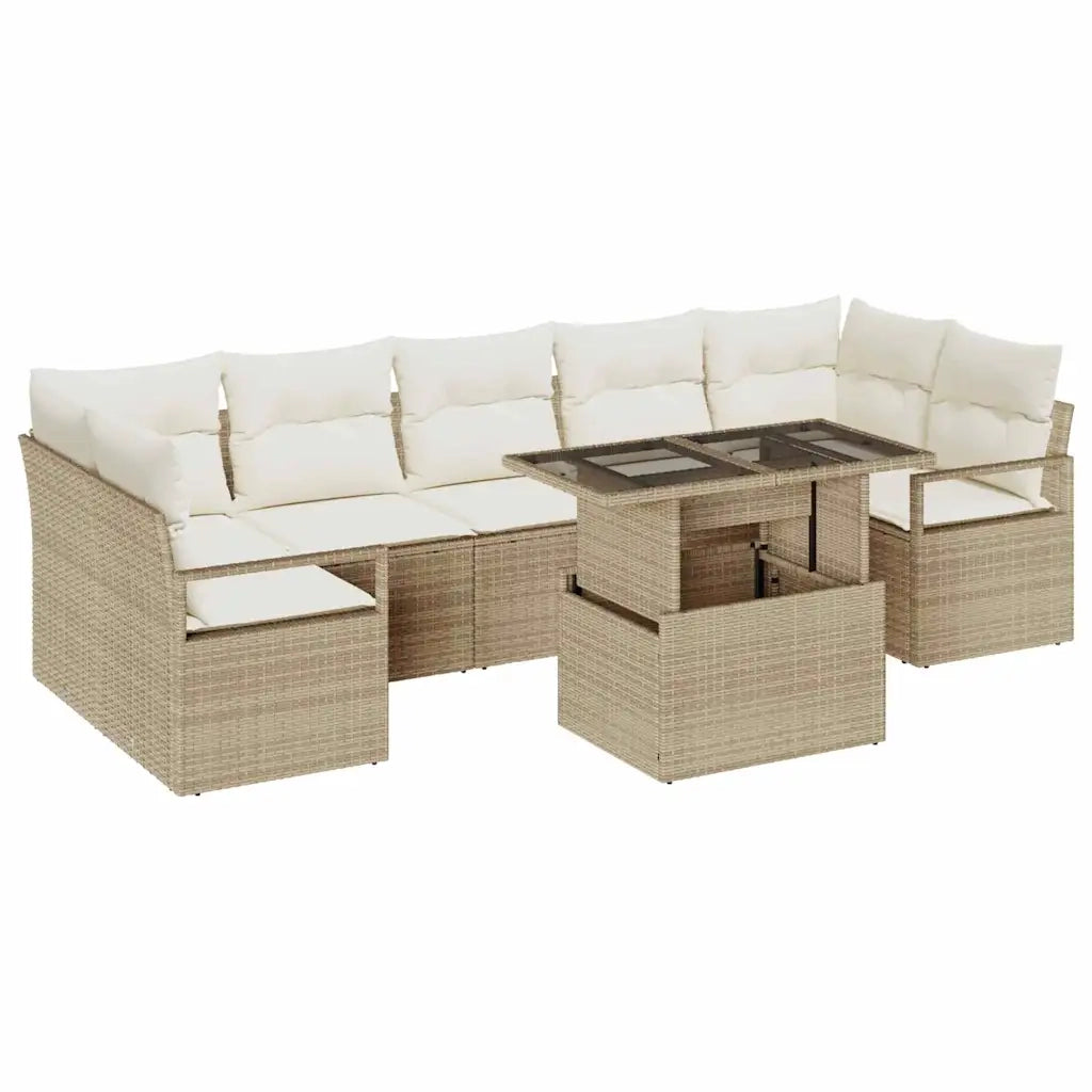 Set Divano da Giardino 8 pcs beige e panna polyrattan