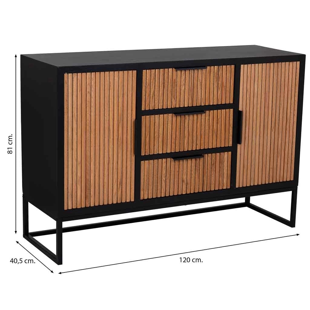 Credenza con 3 cassetti e 2 ante in legno e metallo 120x40,5x81h cm