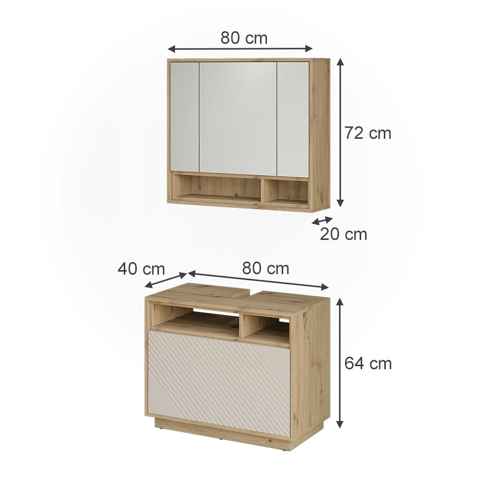 Set mobili bagno Beatrice Cachemire/Rovere artigianale Set di 2 Vicco
