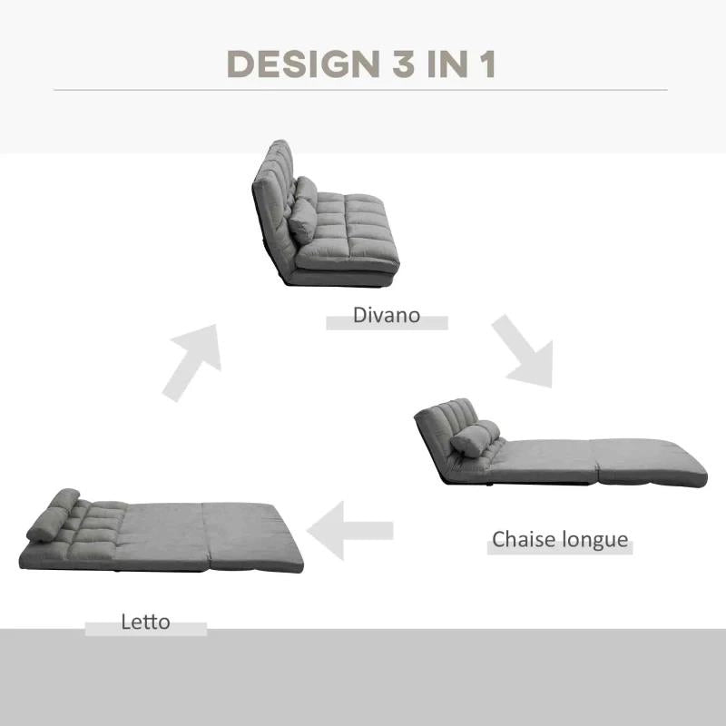 DIVANO DA TERRA 2 IN 1 CON SCHIENALE RECLINABILE SU 7 LIVELLI E CUSCINI, 130X73X60 CM, GRIGIO CARBONE