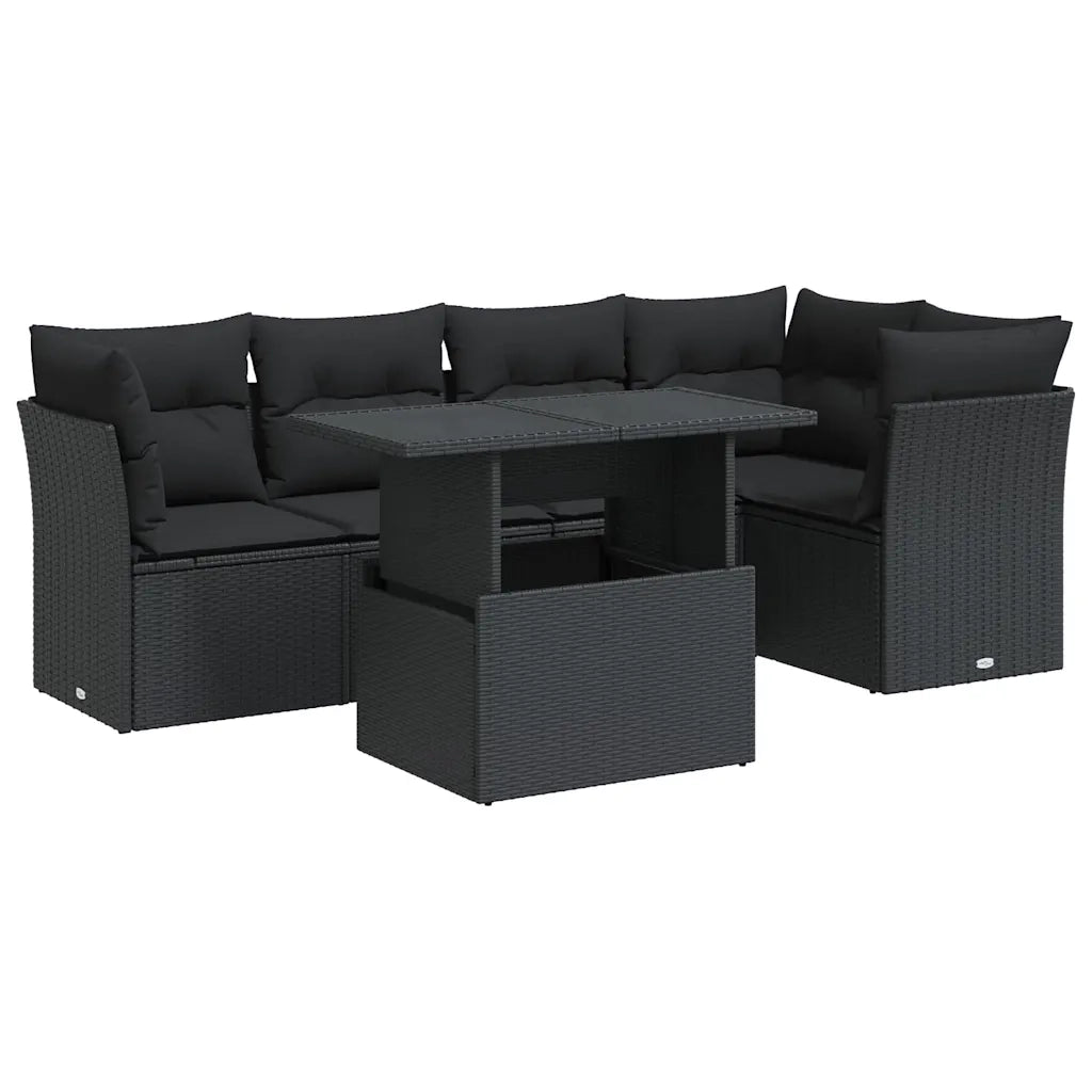 vidaXL Set Divano da Giardino 6 pz con Cuscini Nero in Polyrattan