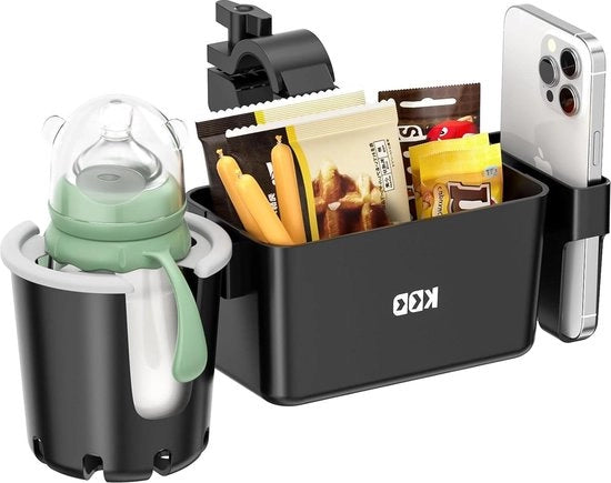 Porta bicchieri con holder per telefono e snack - 3-in-1 - per passeggino, bicicletta, sedia a rotelle, passeggiate, scooter