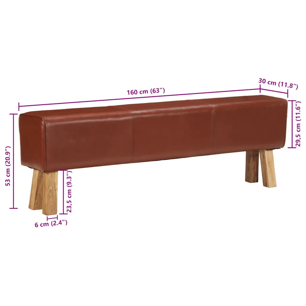 Panca da Palestra 160cm Vera Pelle Marrone e Massello di Acacia CFW7842817