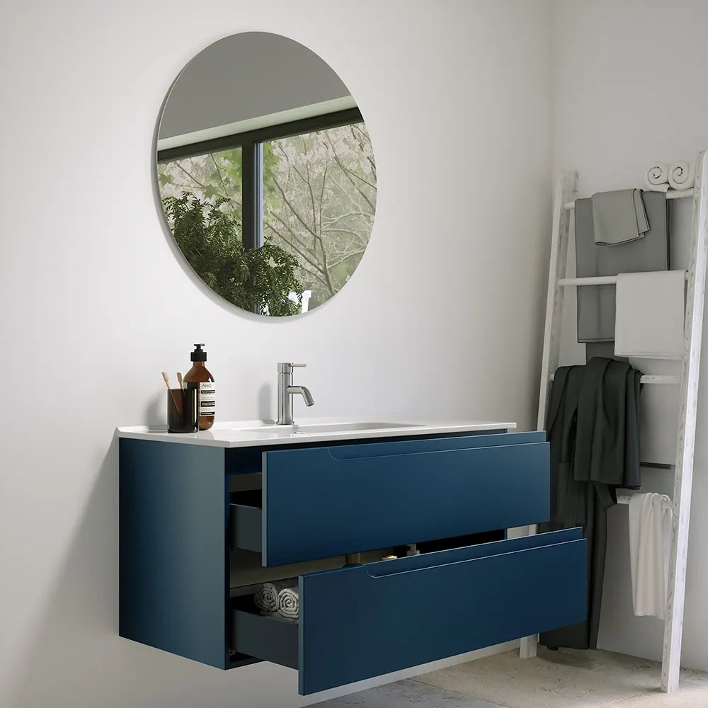 Mobile bagno sospeso 70 cm due cassetti blu zaffiro opaco con lavabo | Ardenne