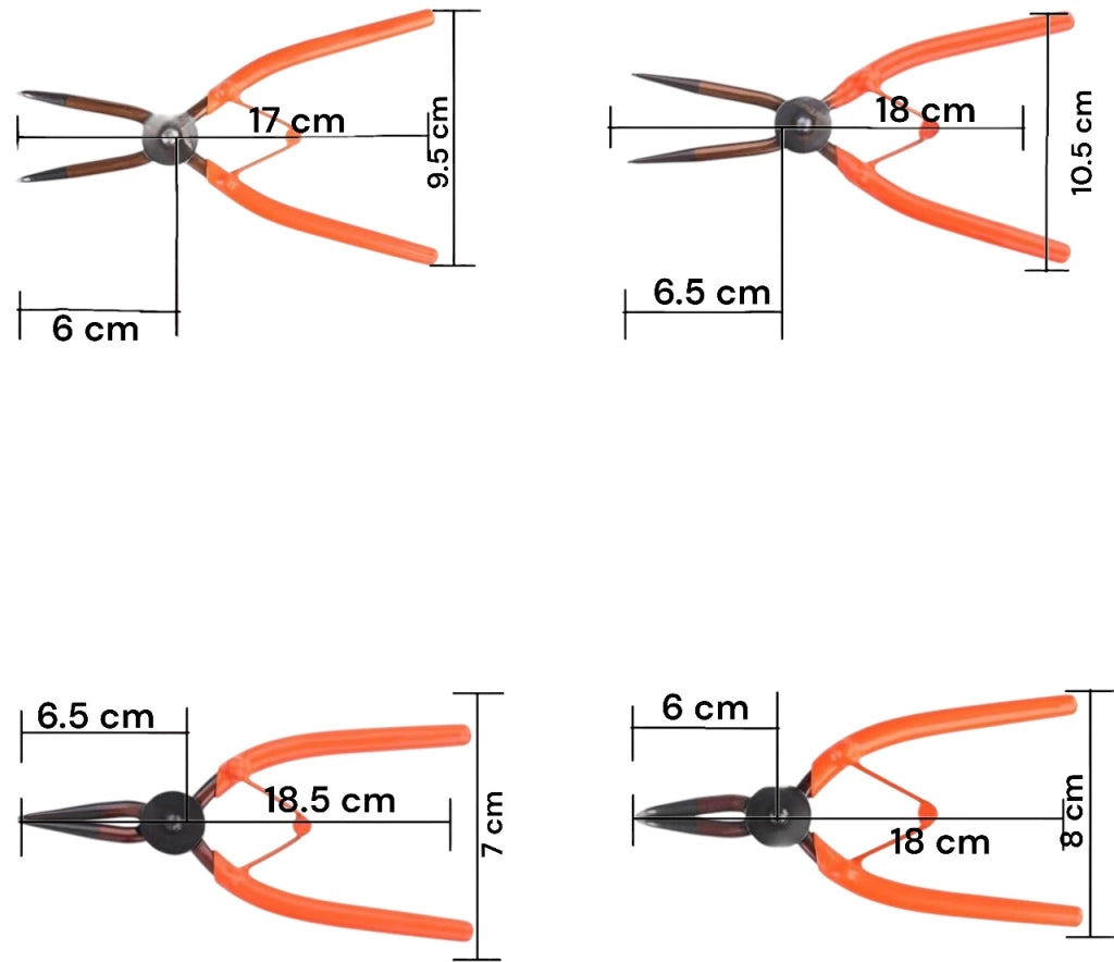 Set 4 Pinze Per Anelli Elastici 7'' Interni/Esterni Dritte/Angolo 90° +custodia