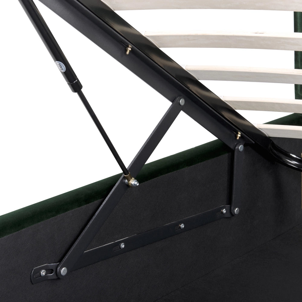 Letto Matrimoniale con Contenitore in Velluto verde scuro 140 x 200 cm con poggiatesta imbottita ottomana gambe in metallo Nero
