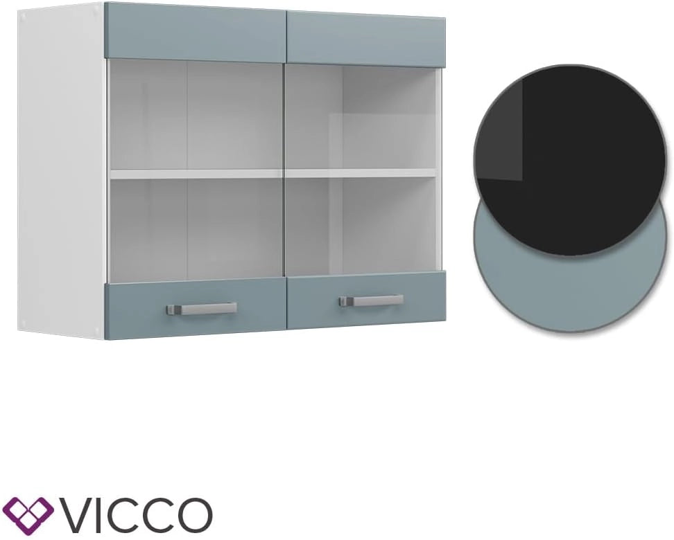 Mobile da cucina in vetro R-Line, Grigio-blu, 80 cm, per la libera combinazione all'interno di sistemi cucina modulari
