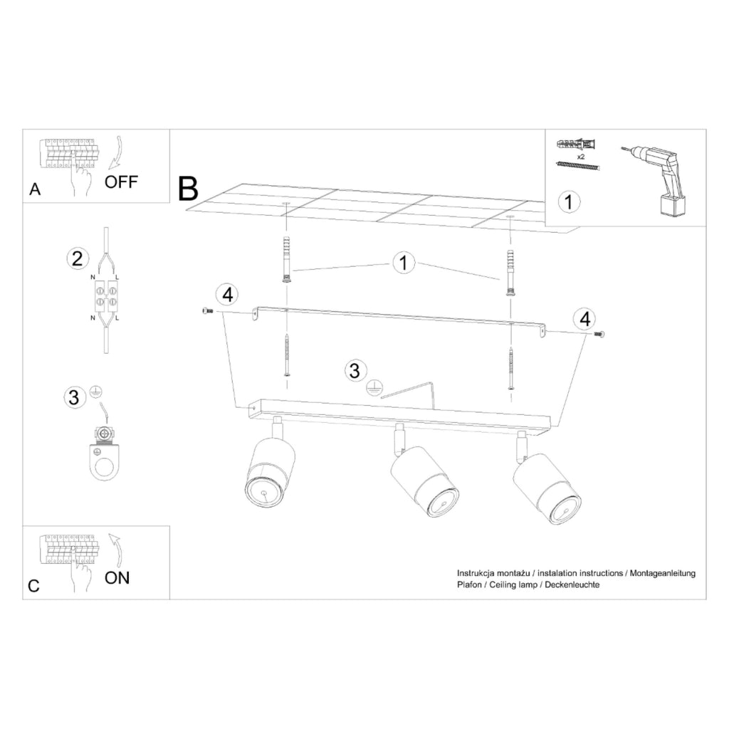 Faretto soffitto barra nero/cromo 3xGU10 Oscuro Pure Lume