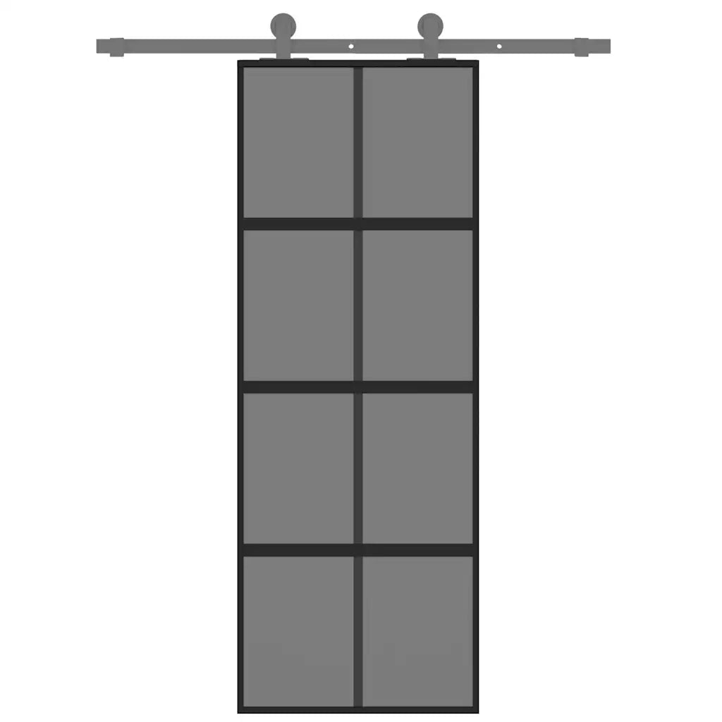 Porta Scorrevole Nera 76x205 cm in Vetro Temperato e Alluminio 155225