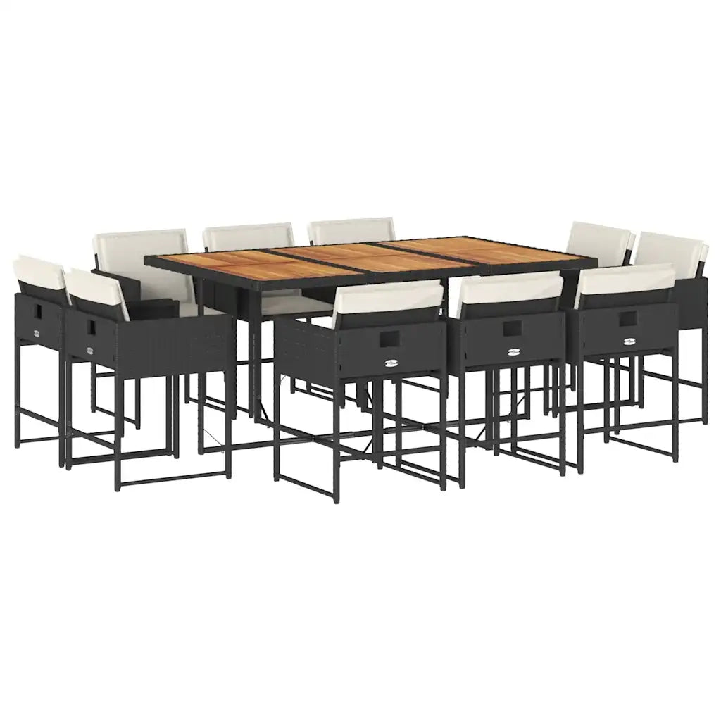 Set da Pranzo da Giardino 11 pz con Cuscini in Polyrattan Nero 3278162