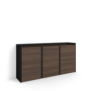 Credenza, Mobile, Cucina, 156x80x35 cm, 3 Porte, grande stoccaggio, Rovere scuro e Nero