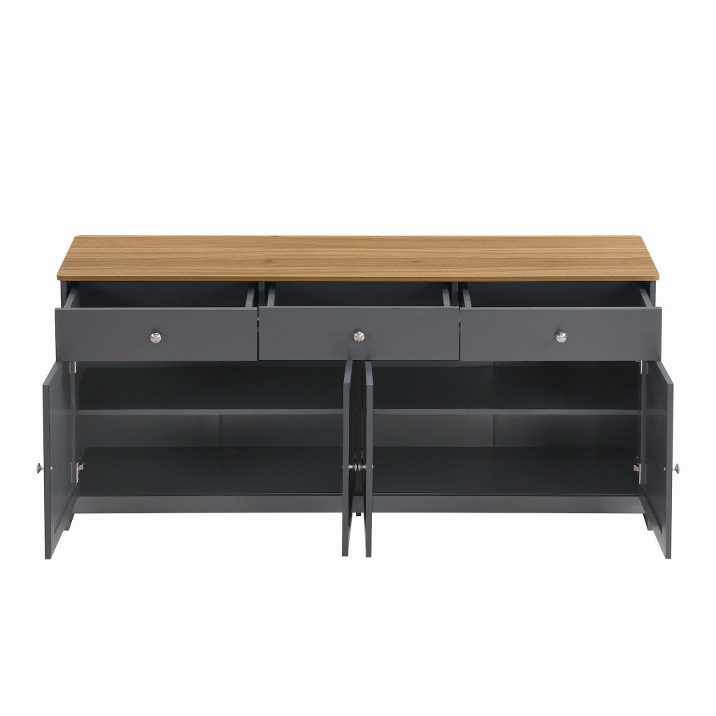 OKWISH Credenza con 4 ante e 3 cassetti, ripiani regolabili, stile country, MDF, nero e grigio, 160 x 37 x 75 cm