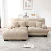 Divano Angolare con Ottoman ¨C MINIMAL ¨C Chenille, Braccioli Larghi, Tortora Chiaro