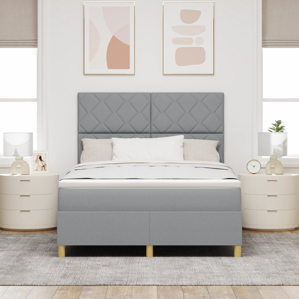 Letto con box spring con materasso & LED Grigio chiaro 160x200 cm Tessuto