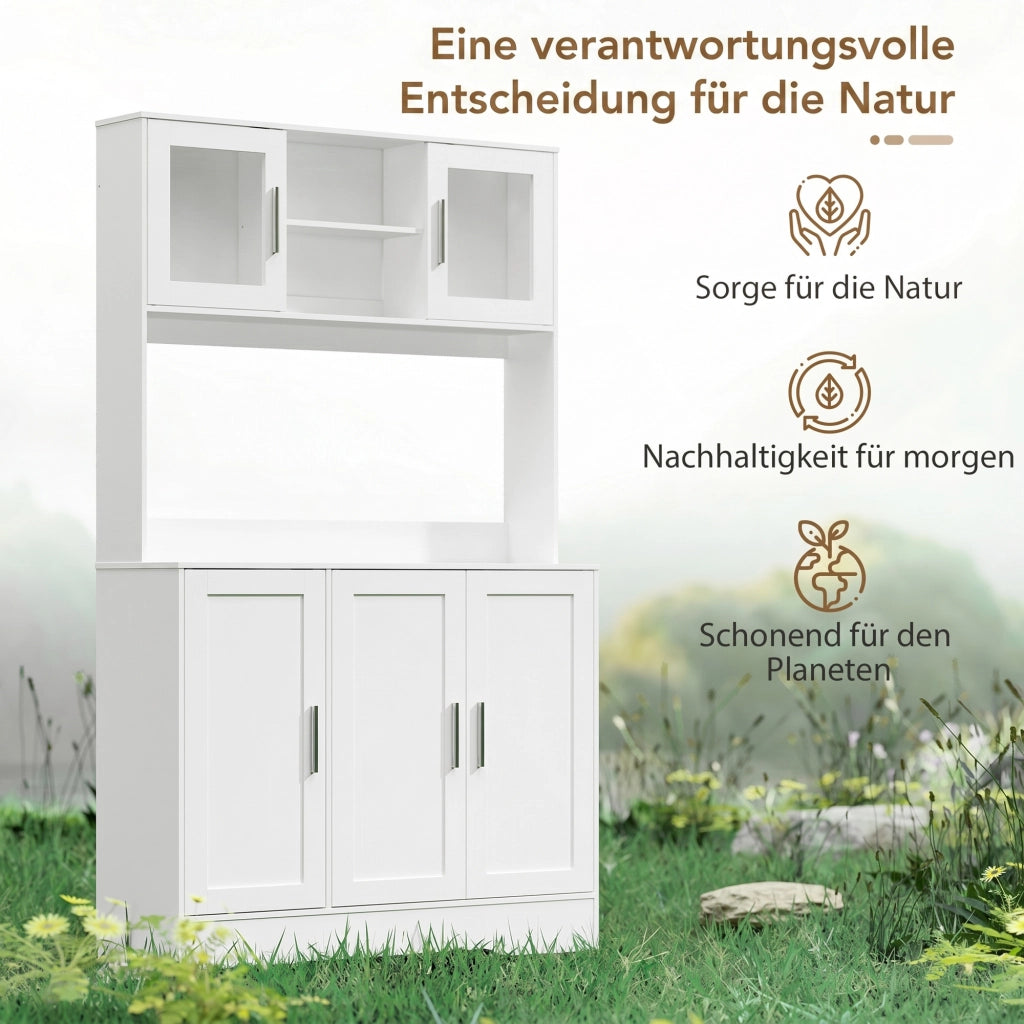 Mobile Cucina Scandinavia ¨C zephmum ¨C Bianco, Legno Multistrato e MDF, con Ante a Vetro e Ripiani Regolabili