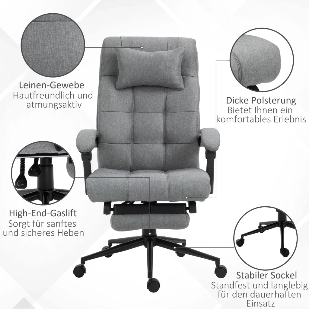 Sedia da ufficio ergonomica con poggiatesta, braccioli e poggiapiedi ¨C Minimal ¨C Grigio chiaro