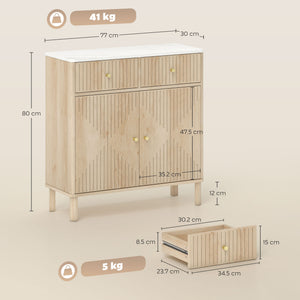 Credenza Buffet 77x30x80 cm con Piano d'Appoggio Effetto Marmo in Legno Rovere