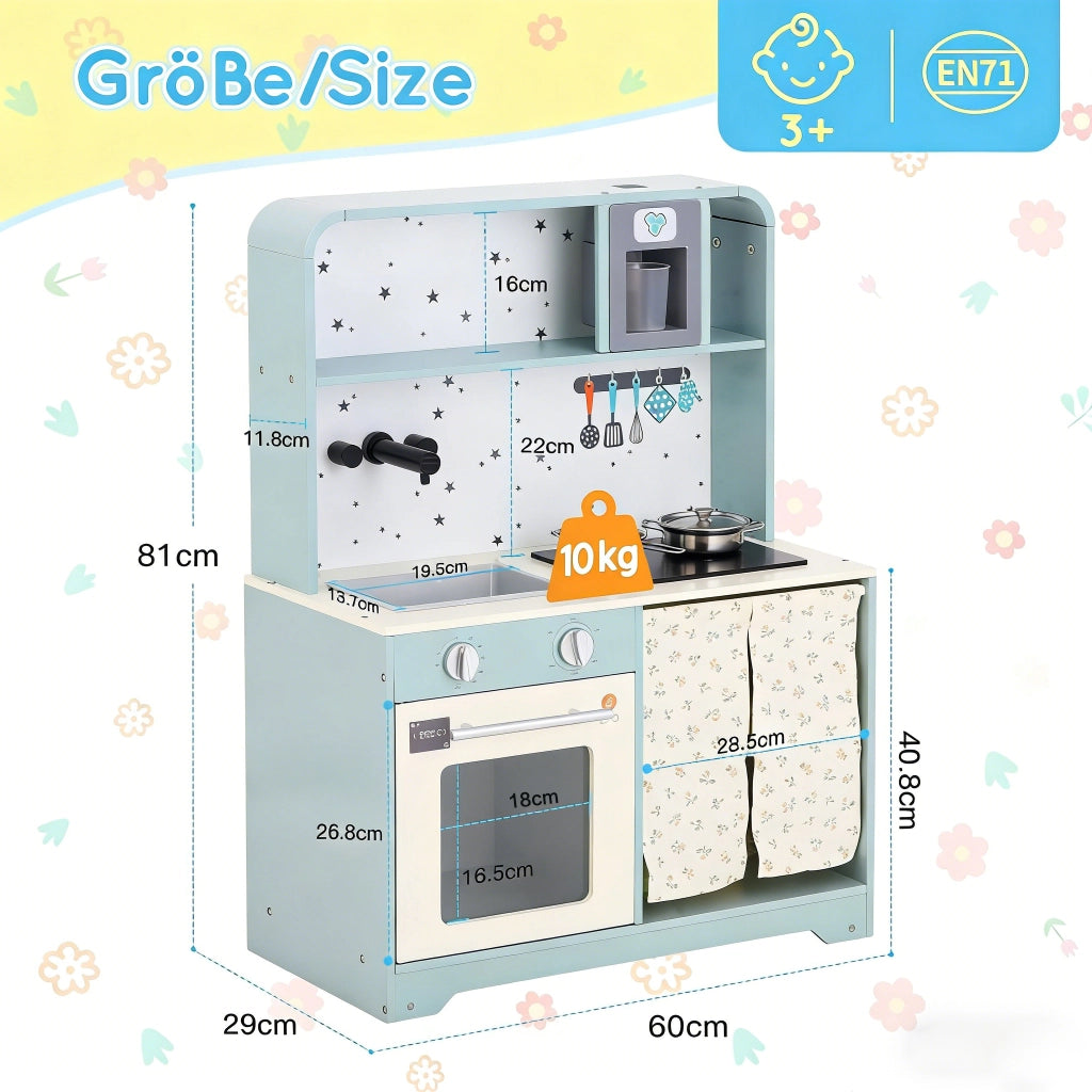 Cucina giocattolo per bambini con fornello, lavello e microonde per cameretta, MDF e plastica, blu, 29×60×81 cm