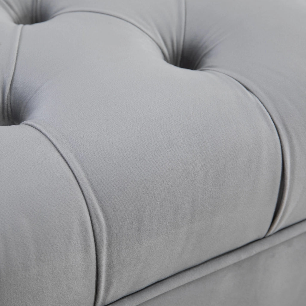 Panca da letto imbottita in velluto con seduta capitonné e gambe dorate in legno grigio chiaro 118 × 45 × 42 cm