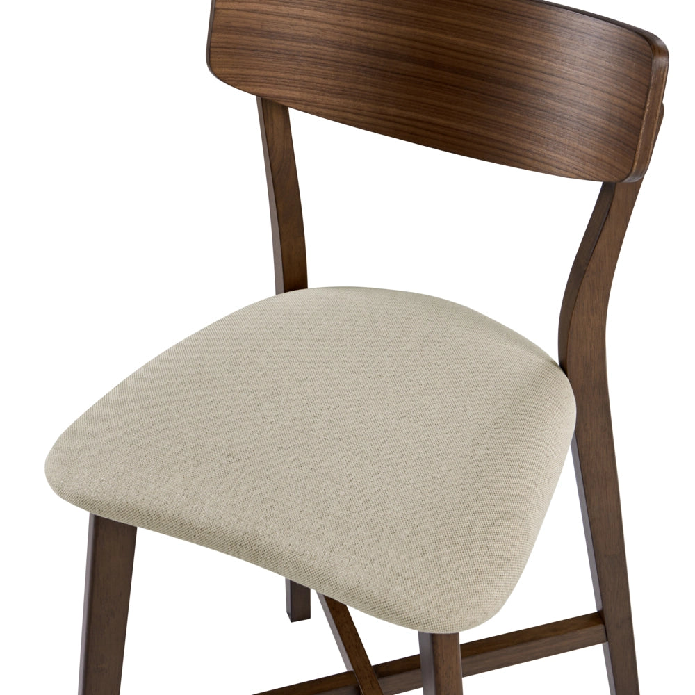 Set di 2 sedie da pranzo con seduta in tessuto beige e marrone e struttura in legno massiccio retrò senza braccioli