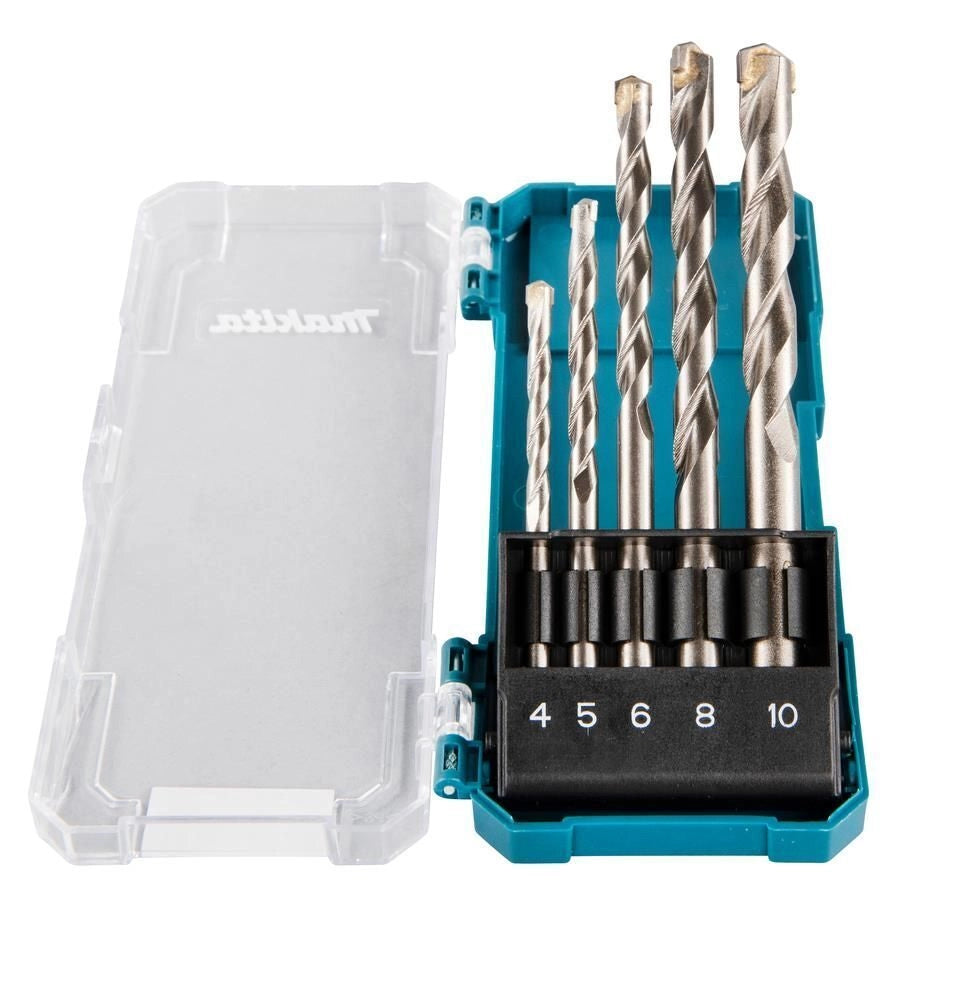 Makita D-72877 Set 5 Punte per Muratura TCT Carburo di Tungsteno Asta Cilindrica 4 5 6 8 10 mm