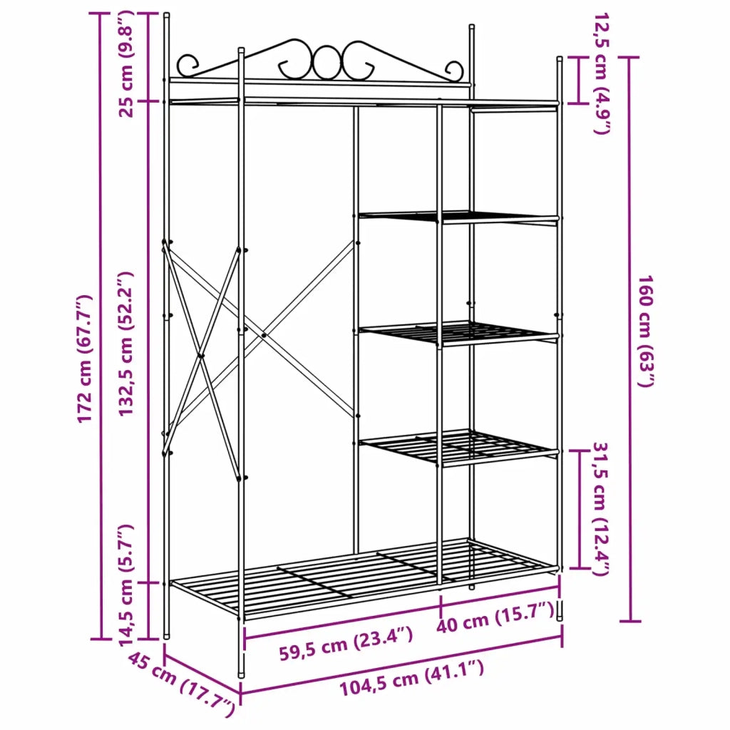 Armadio Aperto con lo scaffale Nero 104,5 x 45 x 172 cm Acciaio CFW7617052