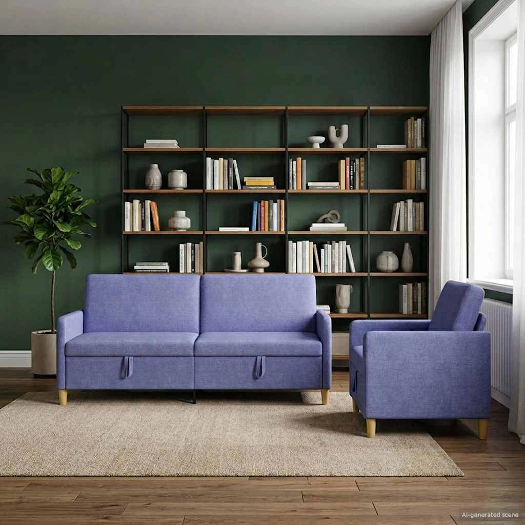 Set di Divani con Storage 2 pz Blu jeans Poliestere 3429245
