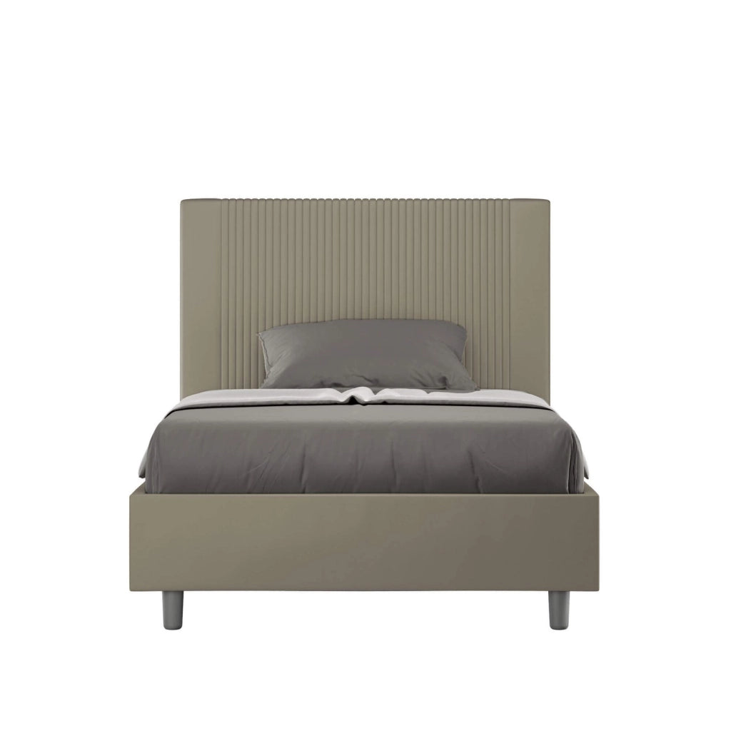 Letto una piazza e mezza con rete imbottito 130x190 similpelle cappuccino Goya